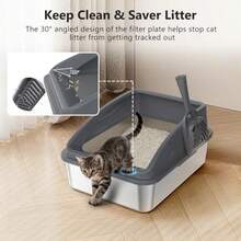 Caja de arena de acero inoxidable caja de arena de metal para gatitos con cuchara antifugas de orina antiadherente incluye cuchara de arena - Gris - Ver 2