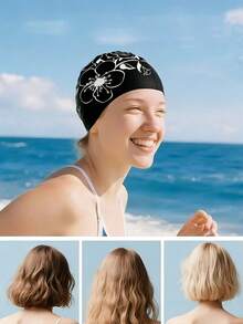 Printed Silicone Swimming Cap - Highly Elastic Silicone Swimming Cap - Suitable For Outdoor Water Sports, Durable Swimming Accessory - Ear Protection, Suitable For Long Curly Hair - Adult Training, Beach Essential, Beach Accessory, Ideal For Pool Floats - Multicolor - View 8