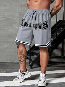 Quần short thể thao nam mùa hè mới, quần short tập thể dục thường ngày, vải dệt kim, kiểu dáng boyfriend in họa tiết, trang phục thể thao nam, eo có dây rút, quần short bóng rổ, quần thể thao co giãn nhẹ, thích hợp cho bóng rổ, bóng chày, tập thể dục, chạy bộ, tập luyện, thể thao, hoạt động ngoài trời. - Xám - Xem 6