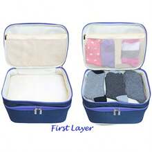 Travel Organizer Underwear Bag - Large Double Layer Packing Storage Bag - Fits Large Bra Socks Underpants Cosmetic Toiletry kit Dark Blue - como en la imagen - Ver 2