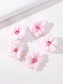 5pcs Peach Blossom Faux Flower Hair Clips, Sweet Design,Summer,Holiday,Travel, Accessories For Women - Pink - View 4