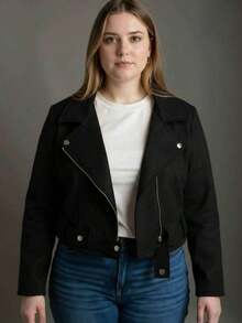 Premium Women's Plus Size Suede Jacket - Black - View 2