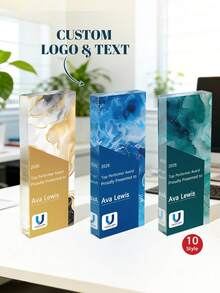 1pc Customized Logo & Text Marble Acrylic Trophy - 10 Personalized Business Award Medals, Customized Name & Company Acrylic Decor, Fluid Art Theme Trophy, Ideal Gift For Employee Recognition, Company Milestone And Business Events, Top Performer, Team And Corporate Client - Multicolor - View 1