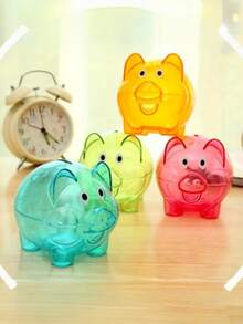 1pc Fashionable Piggy Bank, Made Of Durable Plastic, Candy Color Coin Bank - Multicolor - View 1