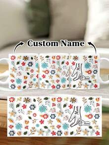 1pc 11oz/15oz Custom Mother's Day Name Mug, Personalized Coffee Cup With Printed Name. The Wrap-Around Pattern On The Mug Can Be Customized With Up To 8 Children Holding Their Mother's Hand. This Mother-Themed Mug With Floral Elements Is An Ideal Gift For Mom And A Unique, Thoughtful Present - 款式4 - 查看 41
