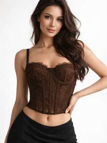Lace Corset With Boning – Sexy Transparent Top In Fashion Lingerie Style" - 鏽棕色 - 查看 1