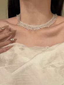 1pc Handmade Multi-Layer Beaded Necklace, Choker Necklace For Women - Blending Vintage And Bohemian Style, Women's Jewelry, Women's Gift, Elegant Fashion Accessory Suitable For Parties And Various Formal Or Semi-Formal Social Occasions - 白色 - 查看 4