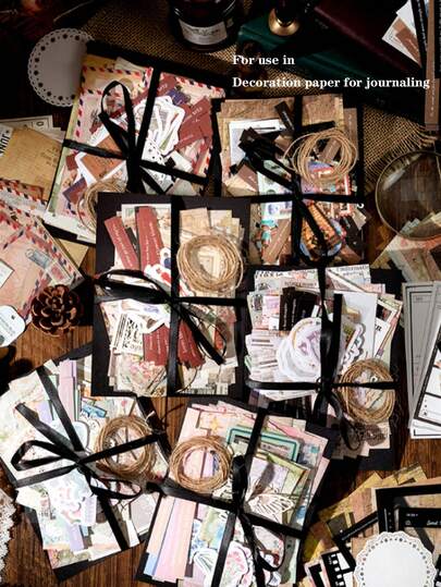 85pcs/Pack DIY Decorative Materials, Includes Black Ribbon Vintage Frames, Suitable For Handmade Crafts, Gift Packaging, Albums, Journals, Explosion Boxes, Gift Decorations, 6 Styles Available