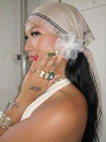 1pc Women's Elegant Solid Color Square Lace Trim Headscarf, Multifunctional As Headscarf, Shawl And Hair Accessory, Suitable For Use In Mosques, Fashionable Casual Accessory For Summer - 卡其色 - 查看 5