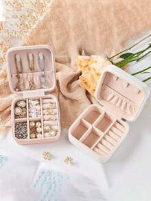 1 hộp đựng trang sức hai lớp du lịch, hộp đựng trang sức bằng da PU, hộp đựng trang sức có khóa kéo, hộp trưng bày trang sức mini di động, quà tặng cho nữ, vật dụng cần thiết khi đi du lịch màu hồng, hộp đựng bộ sưu tập trang sức, hộp đựng nhẫn, hộp đựng mặt dây chuyền, hộp đựng bông tai, ngăn đựng dây chuyền. - Hộp đựng trang sức hình vuông - Xem 4