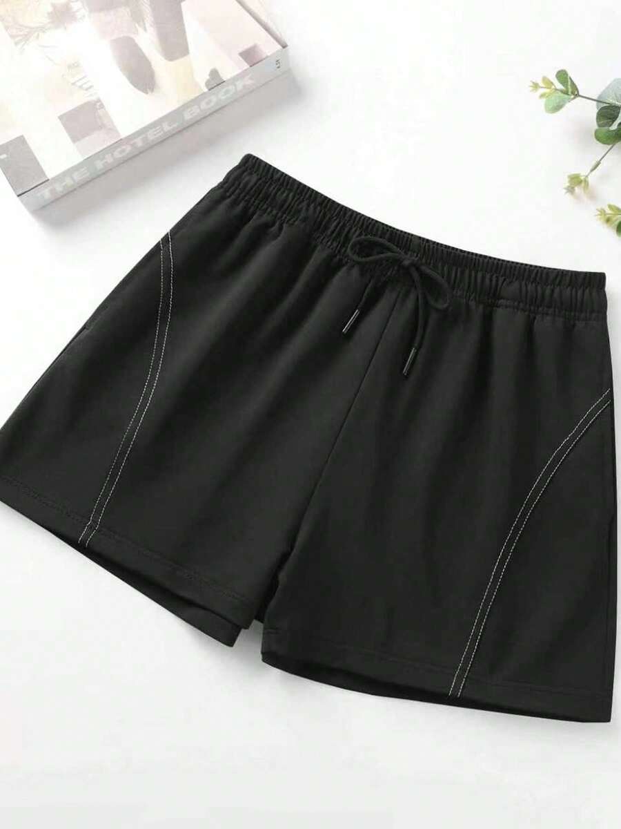 1件新款春夏女款情侶套裝泳衣輕便百搭舒適居家/戶外運動短褲簡單彈性腰圍 - 黑色 - 查看 1