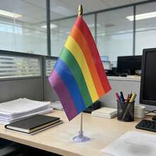 5 Packs Rainbow Pride Hand Held Flags, Size 14*21cm, Made Of Polyester Fiber, With Wooden Pole And Transparent PVC Suction Cup, Suitable For Office, Home, Car, Wall Decor, Party And Holiday Celebration - A - View 2