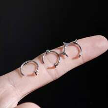 3 Piecesclip-On Nose Ring Set, Hip-Hop Style Personalized Stainless Steel Lip Ring Accessory Decoration Fake Perforated Accessory Set, Party And Holiday Gift - 3 Silver Lip Rings - View 4