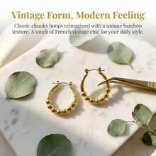 Asymmetrical Round Gold Stainless Steel Earrings, Summer Beach Vacation Bikini Accessories, Pair With Beautiful Clothes, Dresses, White T-Shirts, Sexy Jeans, Tight Tops - Versatile Retro INS Style Earrings, Fashionable Daily Wear Suitable For Holidays And Parties - Multicolor - View 2