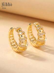 Hihho 1 Pair Layered Hoop Earrings, Fully Plated In Gold/Silver, European And American Luxury Style, Suitable For Daily, Dating, Party, Formal Events - Classic Hoop Earrings - View 5