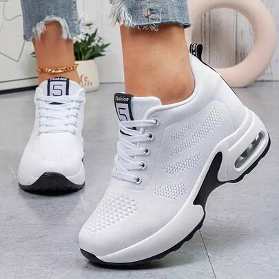  Zapatillas con cuña oculta para mujer Sosenfer, zapatillas deportivas de plataforma de baja altura con cordones, zapatos con aumento de altura, zapatillas deportivas con malla transpirable, tacón alto con cojín de aire, calzado casual ligero y cómodo para todo el año.