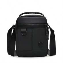 男士商务斜挎包，黑色纯色尼龙材质，防水，多口袋设计，拉链封口，适合日常通勤。 - 彩色 - 查看 12