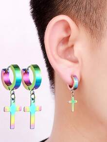 5 đôi khuyên tai vòng bằng thép không gỉ titan, mặt dây chuyền hình thánh giá, khuyên tai vòng nhỏ 12mm, khuyên tai tròn tối giản cổ điển, bộ khuyên tai, bộ khuyên tai bằng thép không gỉ. - Nhiều màu - Xem 2