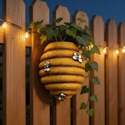 1pc 11x14cm 3D Resin Honeycomb Shaped Wall Hanging Planter, Suitable For Vines And Succulents, Easy Installation On Fence, Patio, Balcony, Cute Bee Theme Outdoor Decor, Spring Garden Decoration, Mother's Day Gift