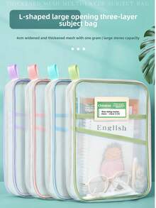 A4 Subject Bag, 3-Layer Large Capacity Design, Easy To Store Exam Papers And Notes. L-Shaped Wide Opening, Convenient For Classroom Use. Transparent Mesh Material, Clear View For Study Room Organization. Subject Classification Tool, Suitable For Exams And Daily Learning, Help You Avoid Messy Materials, Essential For Students - Multicolor - View 5