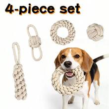 5件套狗狗手工编织绳玩具套装，适合中小型犬的咀嚼玩具，可用于拔河、捡球、牙齿护理等游戏，互动宠物玩具 - 彩色 - 查看 13