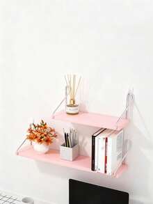 1 pieza Estantería de pared con gancho, estantería para sala de estar, estudio, sin necesidad de perforar - Rosa - Ver 10
