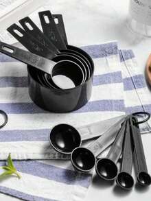 XXL Set (5/10 Pieces) Plastic Baking Cups And Measuring Spoons With Graduations; 10-Piece Set Of Black Plastic Measuring Cups And Measuring Spoons With Graduations. - Multicolor - View 2