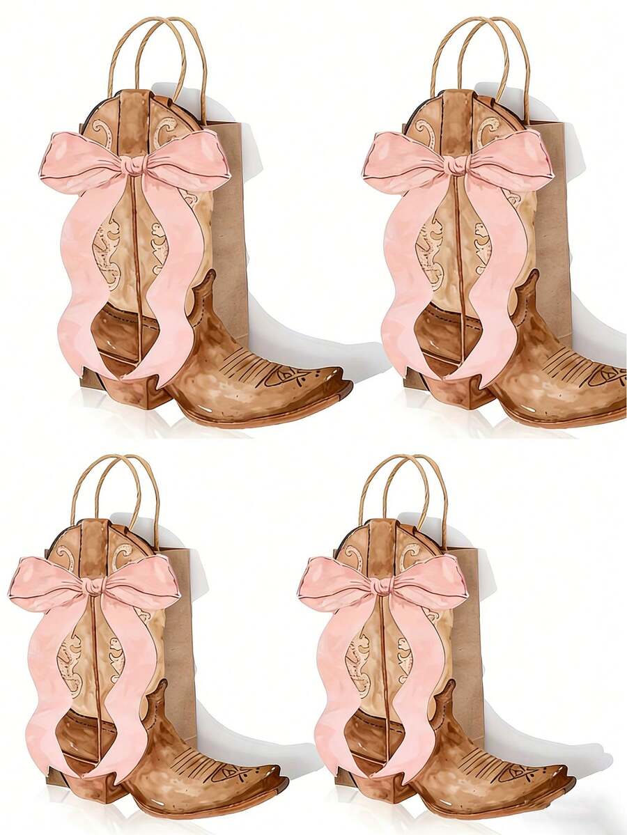 2/4 chiếc túi quà tặng hình ủng cao bồi kiểu miền Tây, túi quà tặng họa tiết ủng cao bồi màu hồng có nơ kiểu miền Tây cổ điển, đồ dùng trang trí tiệc theo chủ đề cao bồi. - Nhiều màu - Xem 1