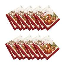 Elrene Home Fashions Servilletas de otoño con Bordes de Hojas balanceadas servilletas de Cena de Temporada para Uso Formal o Diario 17 x 17 Pulgadas Juego de 8 Unidades - Multicolor - Ver 8