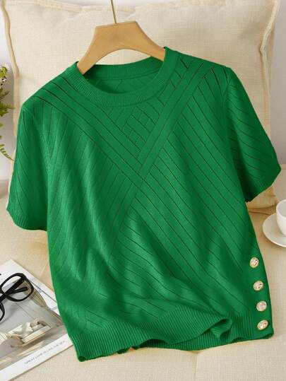 GIGOGOU 1XL-4XL Women Plus Size Fashion Spring/Summer Knit T-Shirt Basic Casual Short Sleeve Top