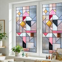 1/6片几何图案彩色玻璃窗贴，可移除，无胶，静电吸附磨砂玻璃贴，适用于家庭浴室和厨房门装饰。 - 靜電磨砂膜 - 查看 5