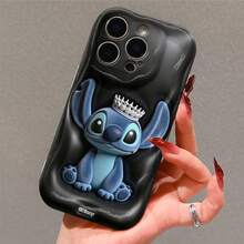 Disney Lilo & Stitch Stitch Phone Case – Plush-Style Stitch Wearing A Silver Crown On Black Wavy Background, Shockproof Protective Cover For IPhone 17, 16, 15, 14, 13, 12, And 11 Pro Models.. A Fun Gift For Family, Friends, Birthdays, Holidays, And Special Occasions. - 白色 - 查看 4