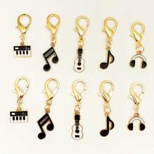 10pcs Music Note & Guitar Zinc Alloy Enamel Pendant, Lobster Clasp Keychain Charm, Mini Artistic Emotional Hanging Decor, Creative Small Gift Pendant Gifts For Mother, Father, Graduation, And Teacher - 10 - View 4