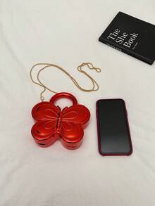 Women's Fashionable Solid Color Acrylic Butterfly Mini Bag, Lipstick Pouch, Chain Shoulder Crossbody Bag - Red - View 3