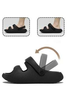 1 đôi dép xăng đan đế dày EVA cho thanh thiếu niên, thiết kế liền khối mềm mại, kiểu dáng thoải mái, thích hợp cho mùa xuân và mùa hè. - màu đen - Xem 9