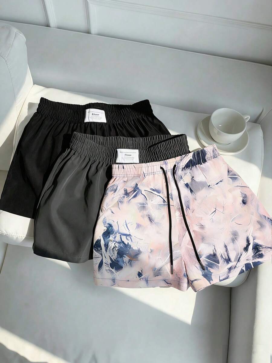 女款夏季枝條印花短褲,休閒舒適戶外運動服,彈性腰帶,輕量快乾面料,適合旅行 - 淺粉色 - 查看 1