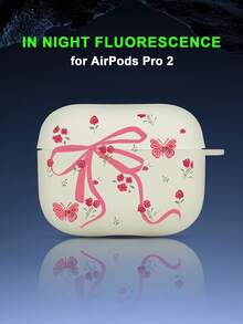 粉色蝴蝶结玫瑰浪漫图案荧光可拆卸耳机盒，磨砂质感，兼容苹果AirPods4/3/1/2/Pro/Pro 2/Pro 3，品质优良，设计独特。 - 查看 14