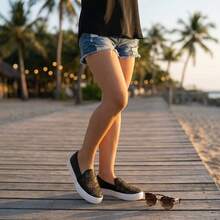 Women's Casual Slip On Tennis Calce Facil Platform Offer! - 黑與白 - 查看 5