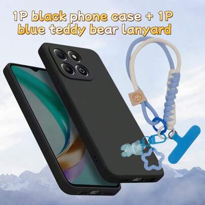 Bộ 2 món: 1 ốp lưng điện thoại màu đen mờ + 1 dây đeo hình gấu xanh, tương thích với các dòng điện thoại G86/G84/G72/Edge 60 Fusion/ G Stylus 5G (2025)/G85/Pixel 10/Pixel 10 Pro/Pixel 9. Chất liệu mềm mại, thoải mái khi chạm vào, chống trơn trượt, chống mồ hôi và chống trầy xước, bảo vệ điện thoại khỏi rơi vỡ.