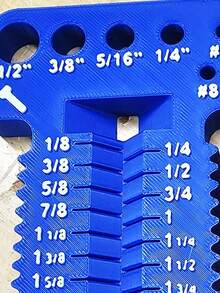 螺丝测量工具 - 公制和英制版本。可测量 6 号至 1/2 英寸（约 1.59 - 12.7 毫米）的螺丝，长度从 1/8 英寸到 4 英寸（约 3.18 - 101.6 毫米）。 - A - 查看 6