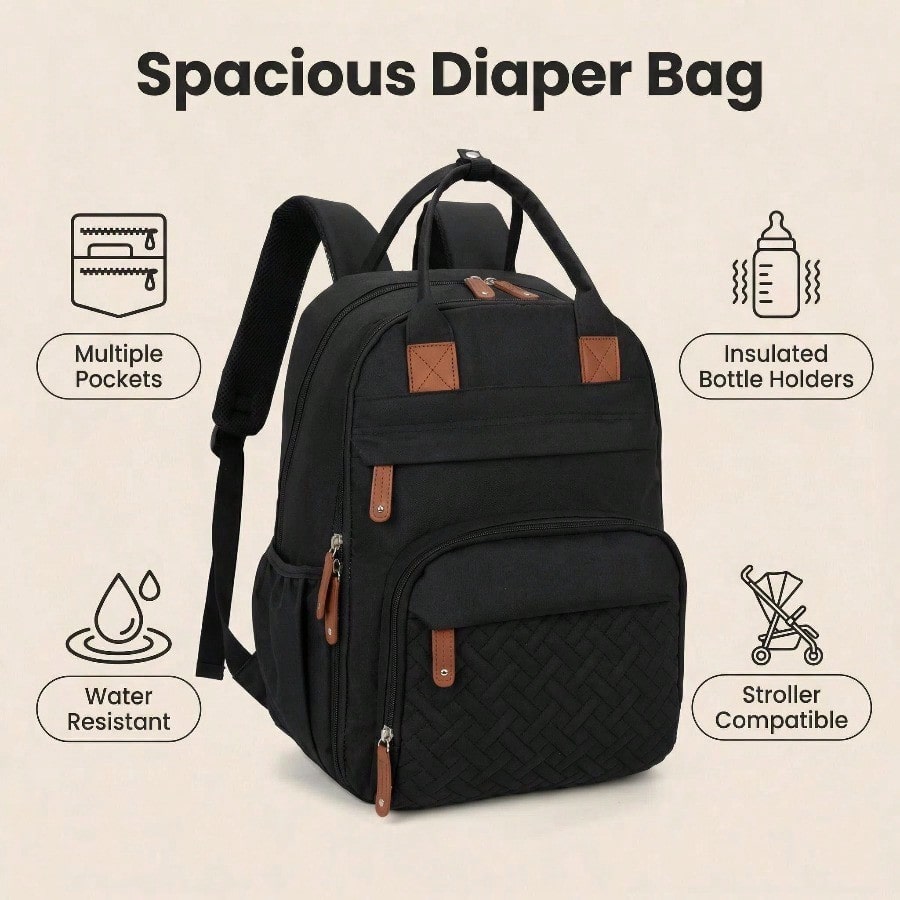 Unisex Baby Diaper Backpack, Suitable For Dads And Moms, With Diaper Pad, 16 Pockets, Pacifier Storage Bag, Large Capacity Diaper Bag For Travel