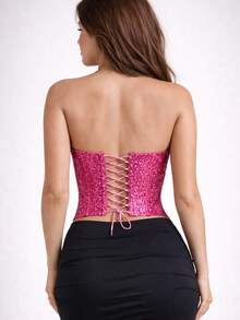 Shiny Corset With Padded Cups And Boning – Strapless Top, Tight, Sexy And Ideal For Parties Or Nightclubs - 玫紅色 - 查看 3