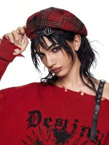 ROMWE Grunge Punk Black Rivet Punk Style Beret Hat For Women - Multicolor - View 6