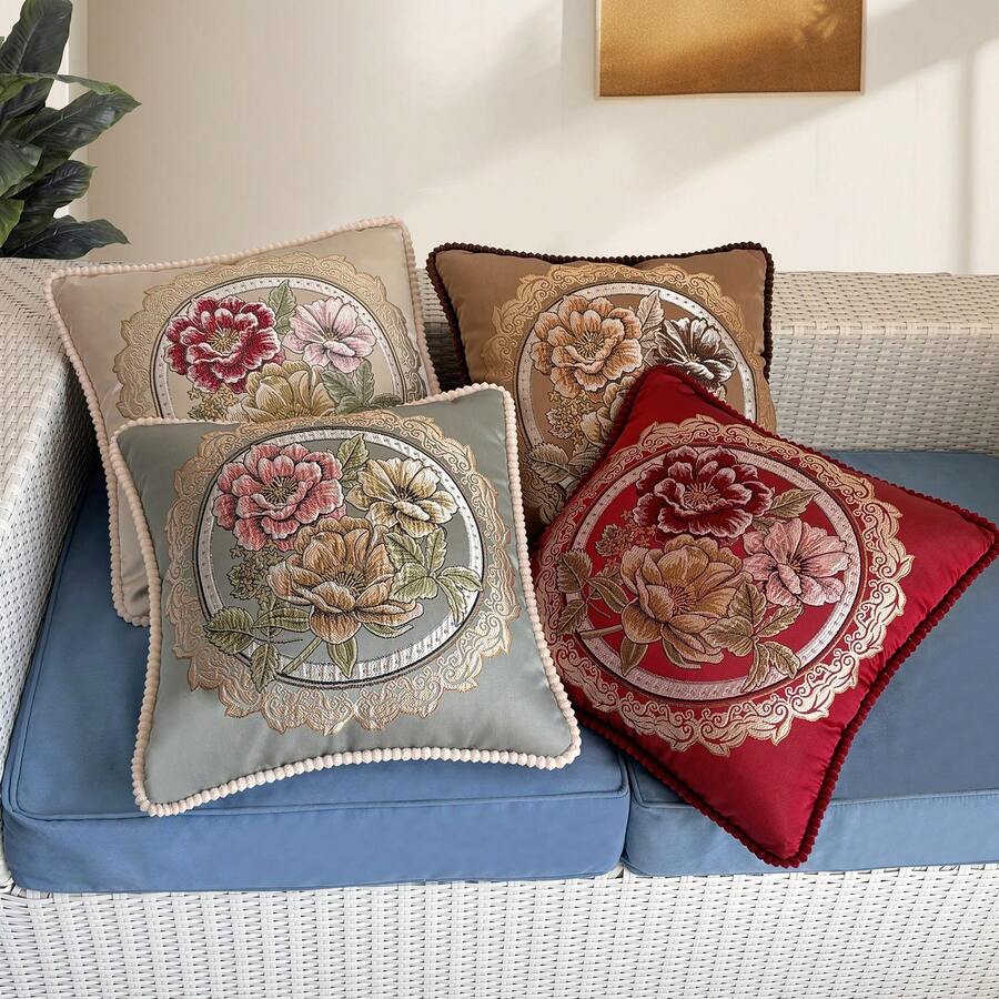 Vỏ gối trang trí thêu họa tiết phong cách Châu Âu cổ điển 50*50cm