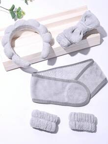 5件套女孩面部SPA头带，云朵海绵发带配洗脸腕带，毛巾布头带洗脸组合装 - 蓬松发带发饰套装，适用于化妆、洗面、沐浴、运动瑜伽和日常使用 - 彩色 - 查看 7
