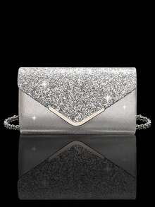 女士晚宴手拿包，镶嵌闪亮水钻，三件套，亮面手拿包，适合派对、婚礼、盛大晚宴、正式场合、舞会、生日礼服等。 - 銀色 - 查看 3