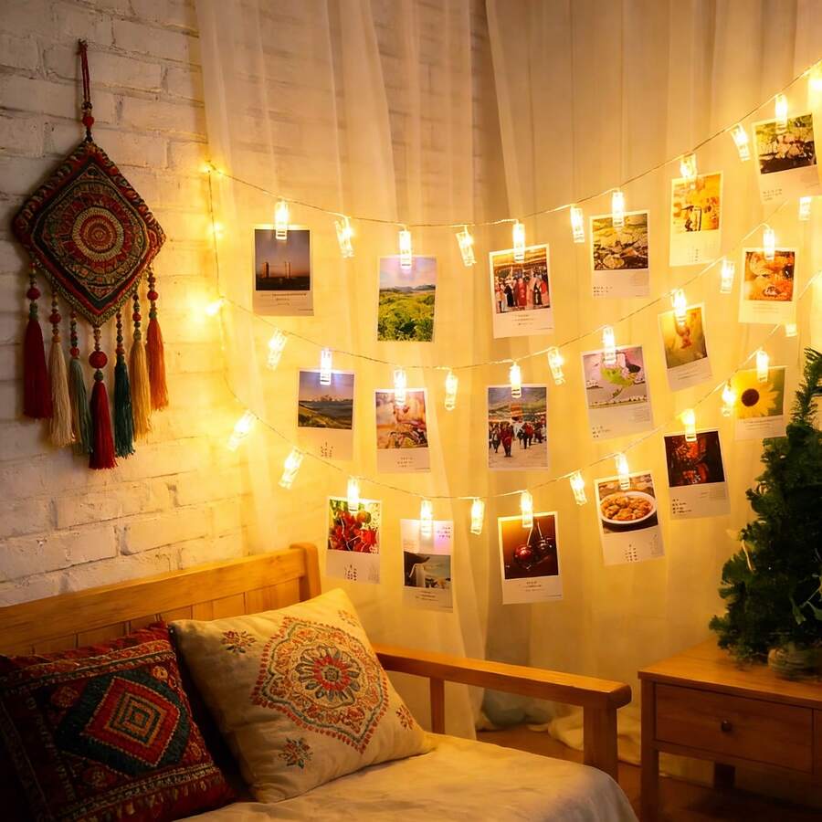 80pcs/2sets Photo Clip String Lights (40 LED + 40 Photo Clips), Battery Powered Indoor Wall Decor Lights For Dorm, Bedroom, Party, Wedding, Holiday Decoration, Ramadan, Halloween, Christmas (Batteries Not Included) - Photo Clip Light - View 1