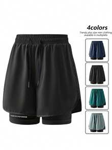 Pantalones cortos de running para hombre con forro de compresión incorporado, ligeros y de secado rápido para deportes - Negro - Ver 3