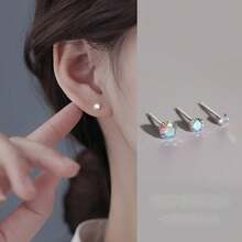 Đôi bông tai lấp lánh nhiều màu sắc được làm từ bạc sterling 925 dành cho nữ, thích hợp để đeo hàng ngày và làm quà tặng. - bông tai zircon óng ánh - Xem 4