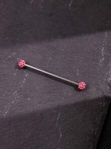 Pink Heart Crystal Industrial Barbell Earrings, Y2K Style Cute Dangle Chain Cartilage Earrings - Multicolor - View 5